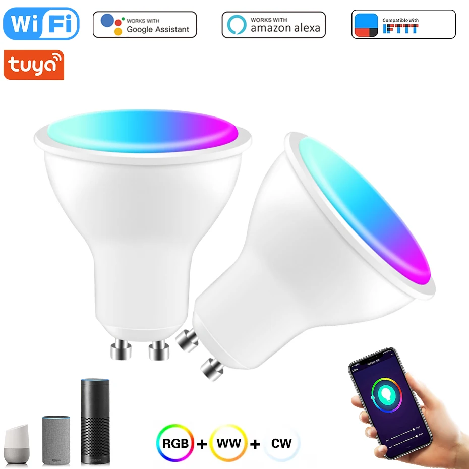 

Tuya Smart LED Light Wifi Bulb GU10 RGB Dimmable Spotlight 8W AC85-265V Smart Life APP Voice Control Work With Alexa Google Home