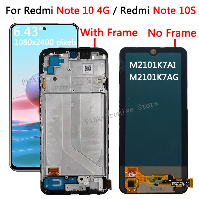 Фото ЖК-дисплей Amoled для Xiaomi Redmi Note 10 с рамкой сенсорный экран дигитайзером Note10 M2101K7AI
