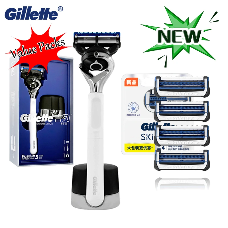 

Бритва Gillette Fusion Мужская с 5-слойной чувствительной кожей, подставка для бритвы, ограниченная серия, оригинальная, подарочная упаковка, сменн...