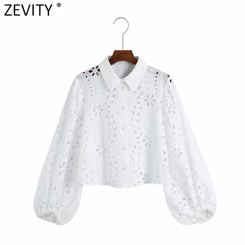 Zevity женская сексуальная белая короткая блузка с вышивкой Офисная Женская