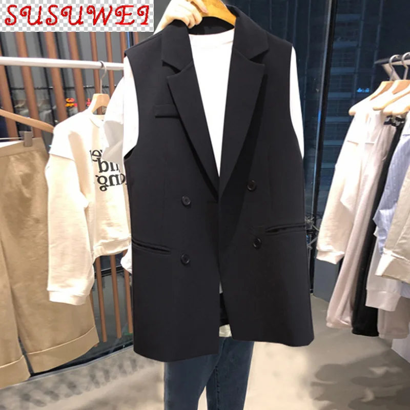 Женский офисный костюм без рукавов, Черный Повседневный двубортный длинный пиджак, весна-осень 2021
Женский офисный костюм без рукавов, Черный Повседневный двубортный длинный пиджак, весна-осень 2021