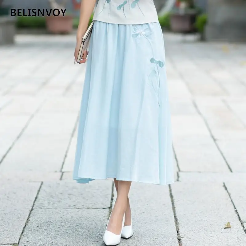 Chinese Dress Set for Women Girl Cheongsams Shirt Skirt Blue Green Traditional Embroidery Fit Cotton Linen Festival Clothes
Chinese Dress Set for Women Girl Cheongsams Shirt Skirt Blue Green Traditional Embroidery Fit Cotton Linen Festival Clothes