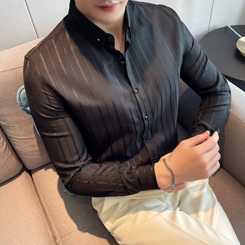 GZDEERAX White Mens Shirts Luxury Long Sleeve Stripe Casual Man Shirts Fashion Slim Fit Party Male Shirts 3XL
GZDEERAX White Mens Shirts Luxury Long Sleeve Stripe Casual Man Shirts Fashion Slim Fit Party Male Shirts 3XL