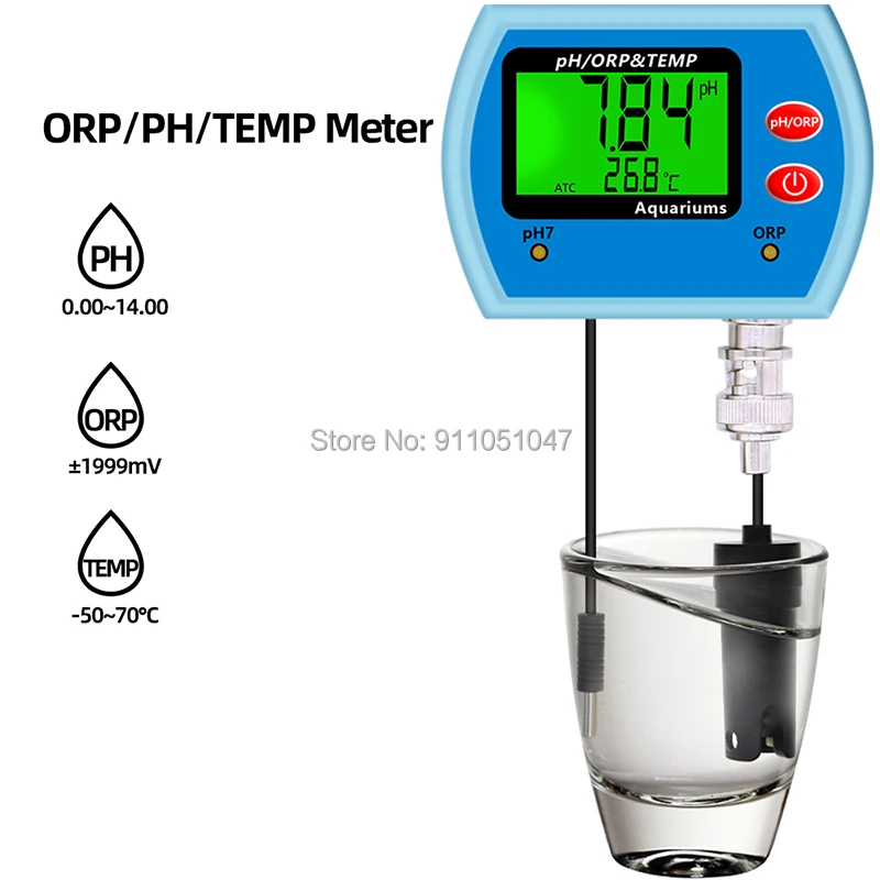 

3 in 1 PH ORP TEMP Meter Monitor Water Treatment Drink Water Quality Analyzer Replaceable BNC Type Probe Redox Acidometer Tester