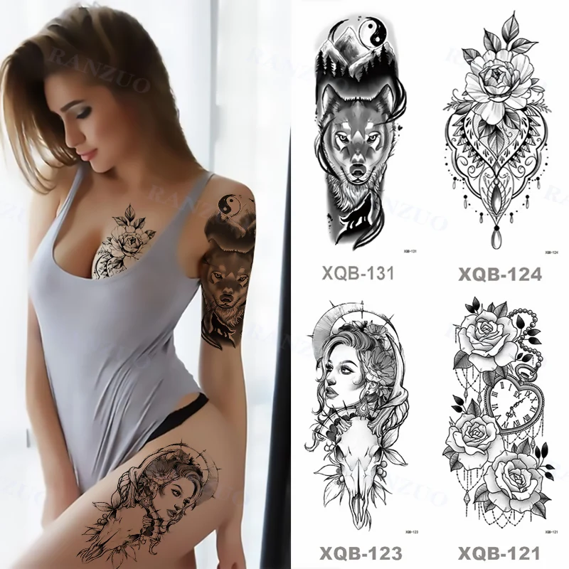Waterproof Temporary Tattoo Stickers Black Tattoo Big Black Tiger Skull Lion Wolf Rose Leg Chest Arm Fake Tattoo Man Woman 
Waterproof Temporary Tattoo Stickers Black Tattoo Big Black Tiger Skull Lion Wolf Rose Leg Chest Arm Fake Tattoo Man Woman