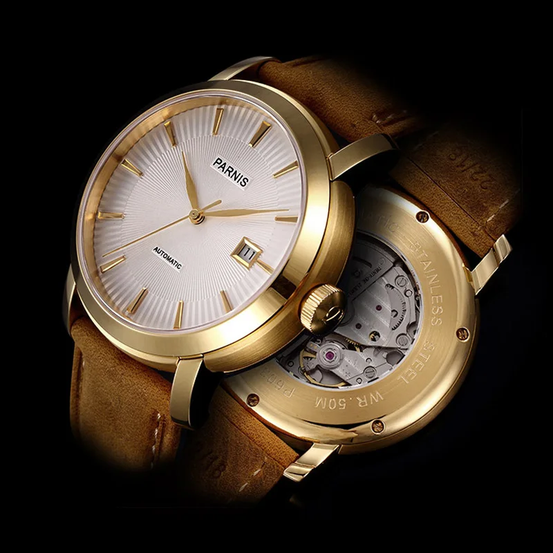 Parnis 41mm Gold Case Mechanical Automatic Men's Watch 21 Jewels Japan Miyota Movement Sapphire Glass Leather Strap Watches 2021
Parnis 41mm Gold Case Mechanical Automatic Men's Watch 21 Jewels Japan Miyota Movement Sapphire Glass Leather Strap Watches 2021