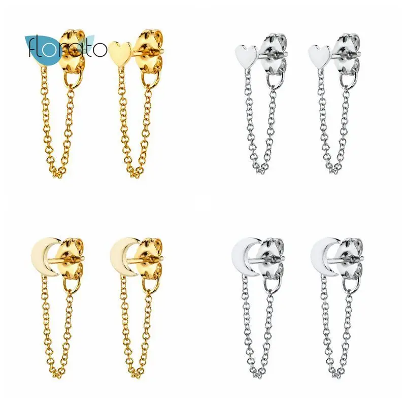 925 Silver Ear Needle Stud Earring Cute Moon and heart Chain Woman For Christmas Anniversary Party Gift Pendientes Oorbellen
925 Silver Ear Needle Stud Earring Cute Moon and heart Chain Woman For Christmas Anniversary Party Gift Pendientes Oorbellen