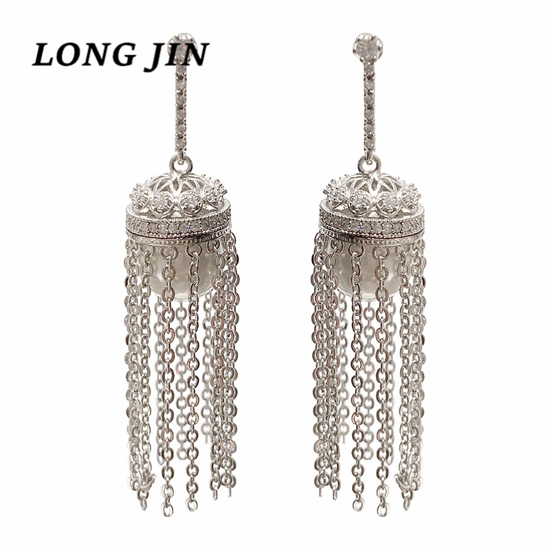 Silver Micro Inlaid Zircon Pearl Vintage Classic Tassel Women's Earrings Luxury Personality Earring Best birthday gift pendiente
Silver Micro Inlaid Zircon Pearl Vintage Classic Tassel Women's Earrings Luxury Personality Earring Best birthday gift pendiente