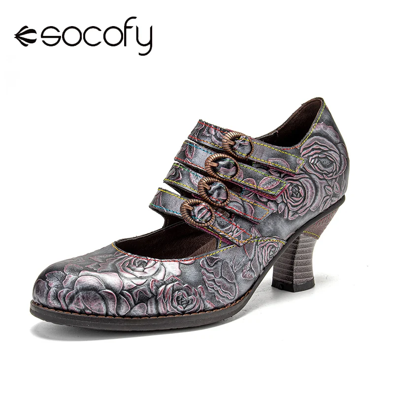 SOCOFY Women Retro Style Heels Graceful Embossed Leather Hook Loop Ankle Straps Comfy Wearable Round Toe Casual Mary Jane Heels
SOCOFY Women Retro Style Heels Graceful Embossed Leather Hook Loop Ankle Straps Comfy Wearable Round Toe Casual Mary Jane Heels