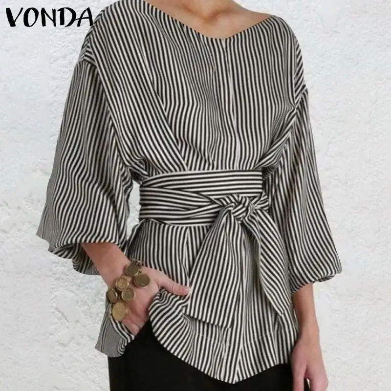 2021 VONDA Vintage Striped Shirts Women Tops Autumn Casual Lantern Sleeve Sexy V Neck Printed Bohemian Blusas Belted Tops
2021 VONDA Vintage Striped Shirts Women Tops Autumn Casual Lantern Sleeve Sexy V Neck Printed Bohemian Blusas Belted Tops