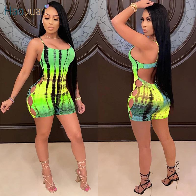 HAOYUAN Sexy Tie Dye Bodycon Playsuit Spaghetti Strap Backless Shorts Rompers for Women Summer Hollow Out One Piece Club Outfits
HAOYUAN Sexy Tie Dye Bodycon Playsuit Spaghetti Strap Backless Shorts Rompers for Women Summer Hollow Out One Piece Club Outfits