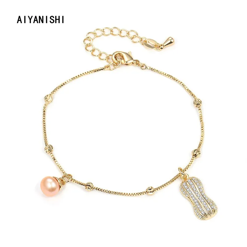 

AIYANISHI 18K Gold Filled Pearl Bracelets Peanut Pearl Bangles Women Natural Freshwater Pearls Bracelets Jewelry Lovers Gifts