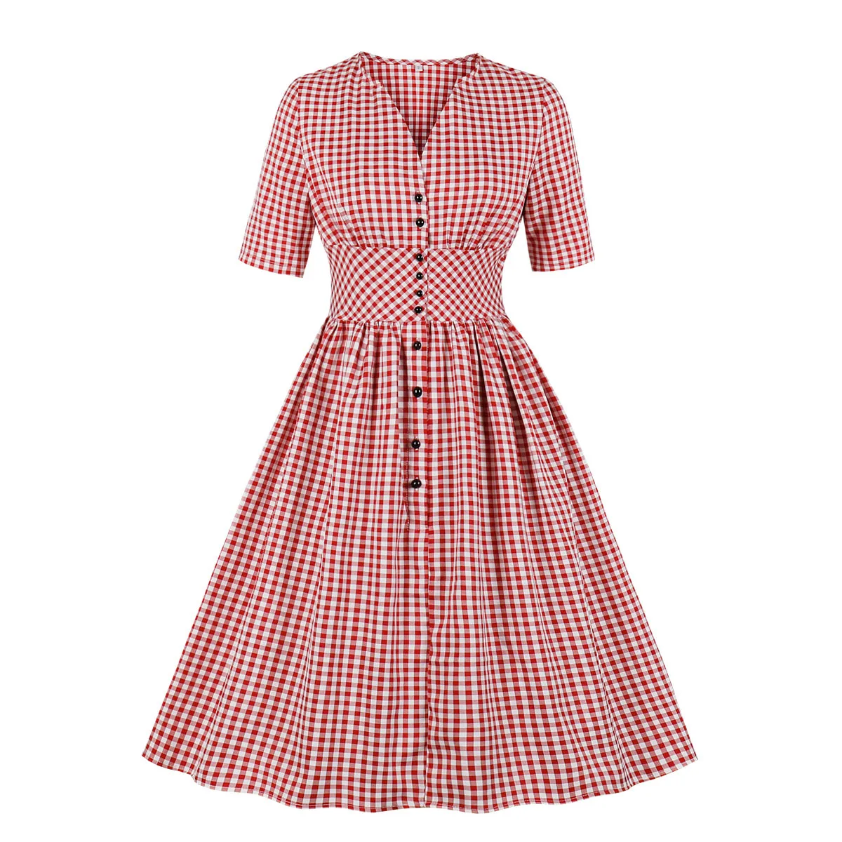 Vintage dress ladies sexy V-neck plaid print party dress elegant summer retro rock roll plus size dress robe for women Vestidos
Vintage dress ladies sexy V-neck plaid print party dress elegant summer retro rock roll plus size dress robe for women Vestidos