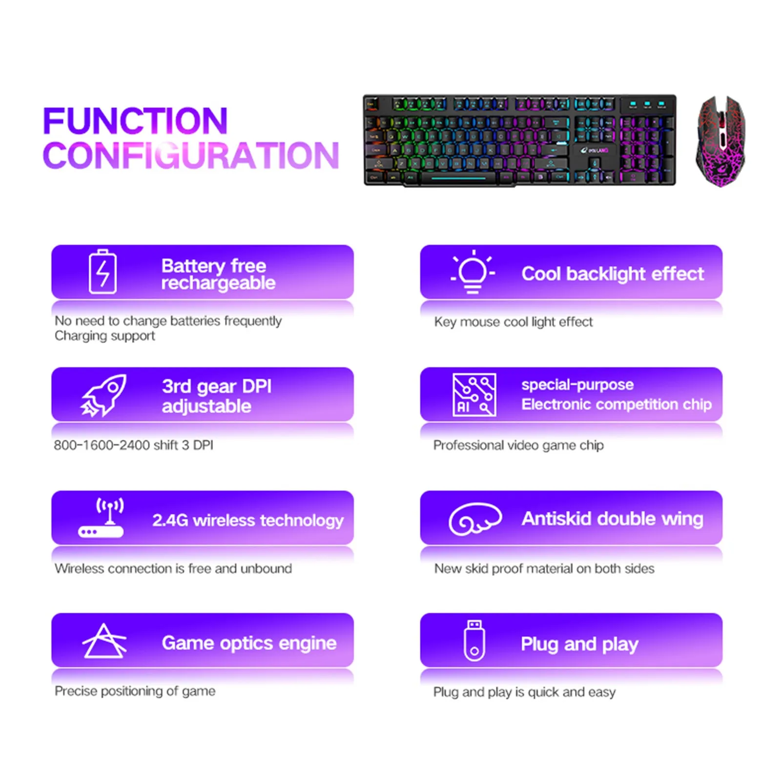 Беспроводной Gaming Keyboard И Мышь комбо с Радужный светодиодный подсветкой Rechargeablle