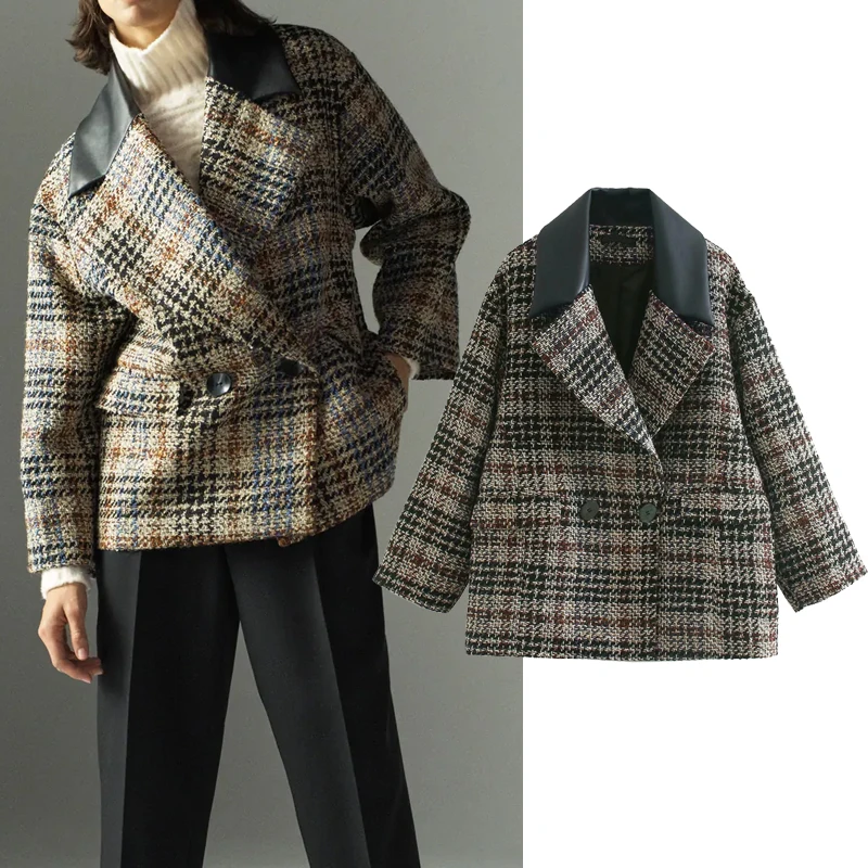 za 2020 new Women Autumn winter plaid print Coat Turn-down Collar Long Coat Lady Streetwear buttons Outwear
za 2020 new Women Autumn winter plaid print Coat Turn-down Collar Long Coat Lady Streetwear buttons Outwear