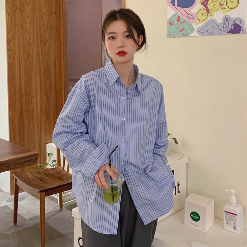 Autumn Korean 2021 Shirt New Simple Stripe Versatile Lapel Lazy Loose Long Sleeve Top Women's Fashion
Autumn Korean 2021 Shirt New Simple Stripe Versatile Lapel Lazy Loose Long Sleeve Top Women's Fashion