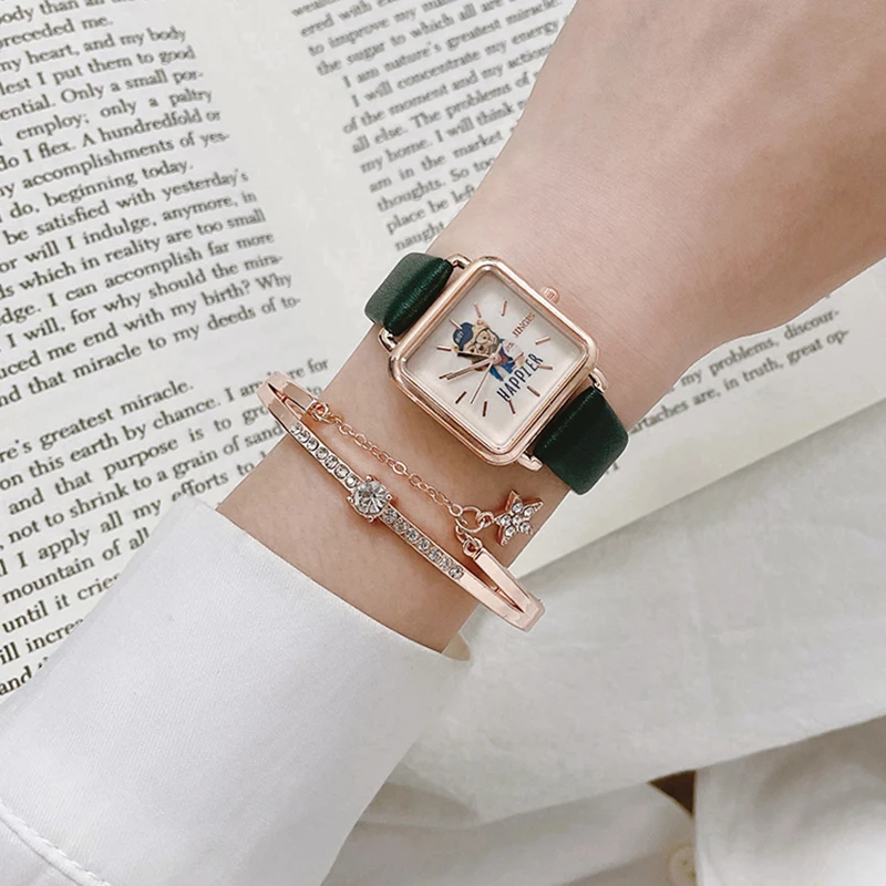 Часы женские кварцевые с квадратным браслетом и кожаным ремешком | Наручные часы