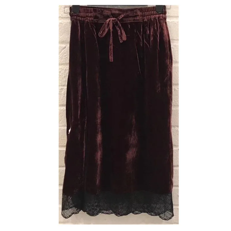 Women Velvet Skirt Lace Stitching Elastic Waist Lace-up Early Autumn Midi Skirts
Women Velvet Skirt Lace Stitching Elastic Waist Lace-up Early Autumn Midi Skirts