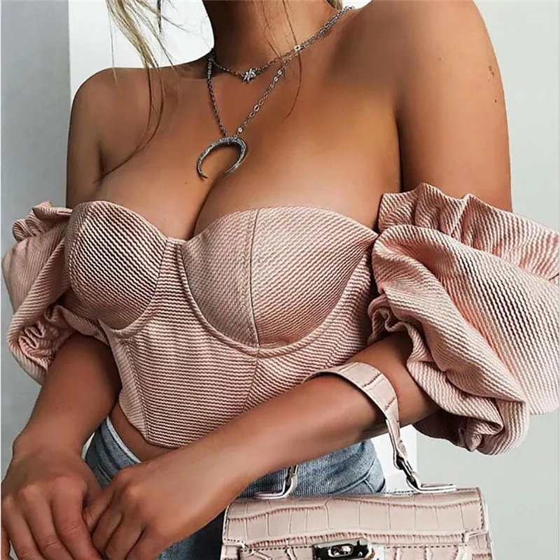 New Princess Style Women Sexy Strapless Solid Blouses Female Ruffles Casual Short Zipper Slim Short Tops Puff Sleeve Shirts Back 
New Princess Style Women Sexy Strapless Solid Blouses Female Ruffles Casual Short Zipper Slim Short Tops Puff Sleeve Shirts Back