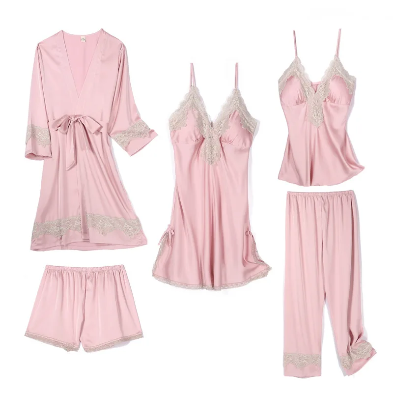 Sexy Nightwear Women Satin Casual Sleep Set Spring Summer New Sleepwear Kimono Gown Intimate Lingerie Lace Home Clothing
Sexy Nightwear Women Satin Casual Sleep Set Spring Summer New Sleepwear Kimono Gown Intimate Lingerie Lace Home Clothing