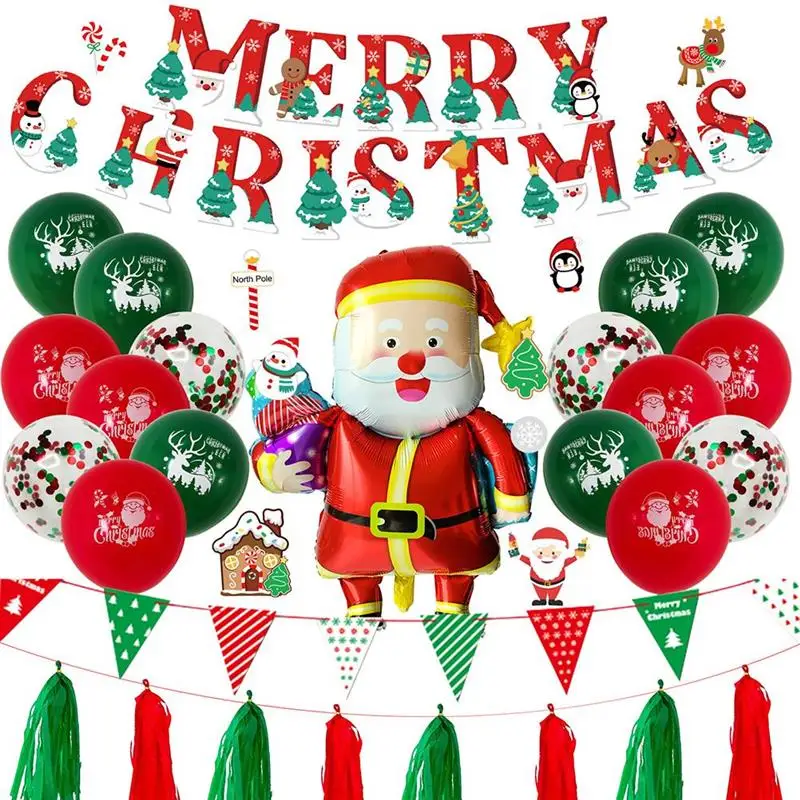 

Рождественский красный зеленый флаг, баннер, набор воздушных шаров, Рождественское украшение, латексная алюминиевая пленка, воздушный шар ...