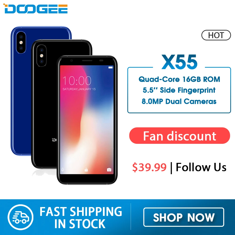 DOOGEE X55 смартфон 5 дюймов Дисплей HD MTK6580 4 ядра 16 Гб Встроенная память двойной Камера