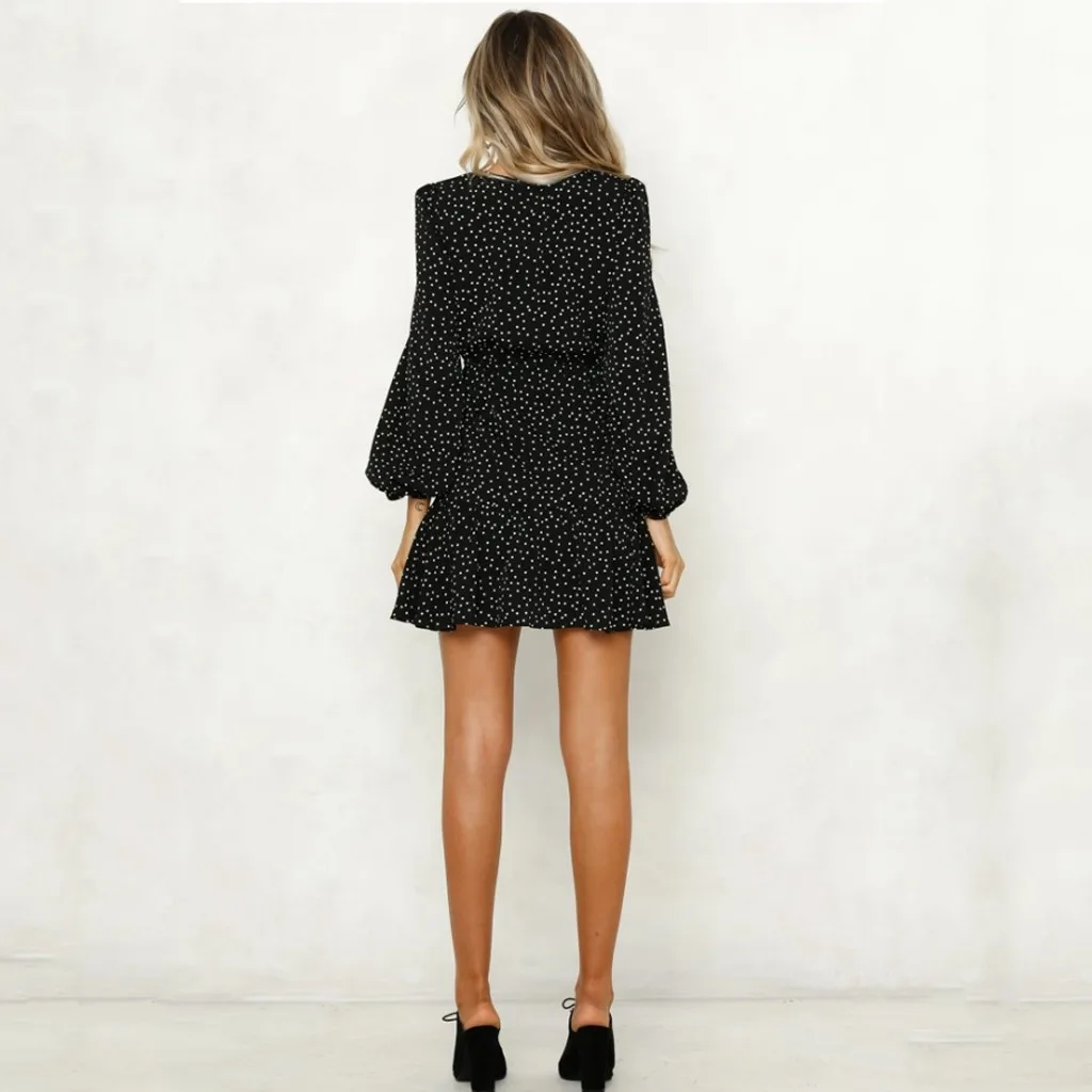 Fashion Women V-Neck Low Cut Lantern Sleeve Polka Dot Print Ruffles Open Fork Mini Dresssexy Mini Dress Party Club Women
Fashion Women V-Neck Low Cut Lantern Sleeve Polka Dot Print Ruffles Open Fork Mini Dresssexy Mini Dress Party Club Women