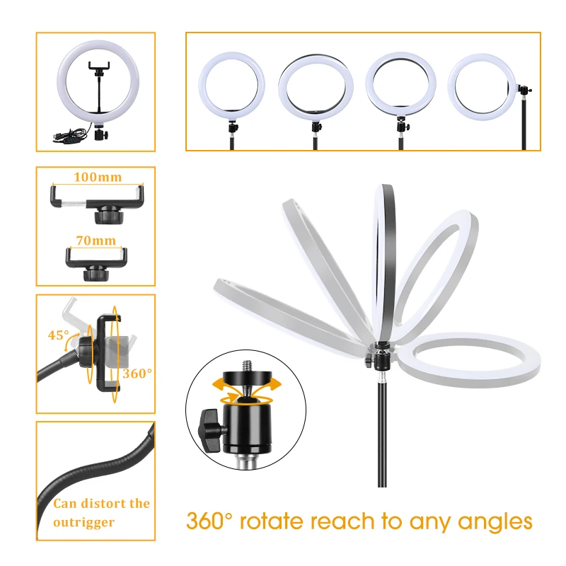 10inch USB Selfie Ring Light With Tripod Stand Phone Holder 10W 3200-5500K Dimmable LED Photo Fill Light For Live Stream Video
10inch USB Selfie Ring Light With Tripod Stand Phone Holder 10W 3200-5500K Dimmable LED Photo Fill Light For Live Stream Video