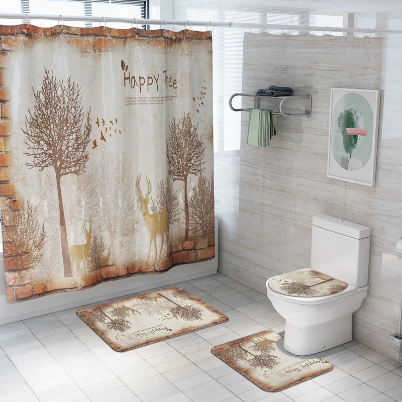 Forest Deer Printed Bath Mat and Shower Curtain Set Washable U-Shaped Toilet Rug Non Slip Bathroom Foot Pad Toilet Carpet Set
Forest Deer Printed Bath Mat and Shower Curtain Set Washable U-Shaped Toilet Rug Non Slip Bathroom Foot Pad Toilet Carpet Set