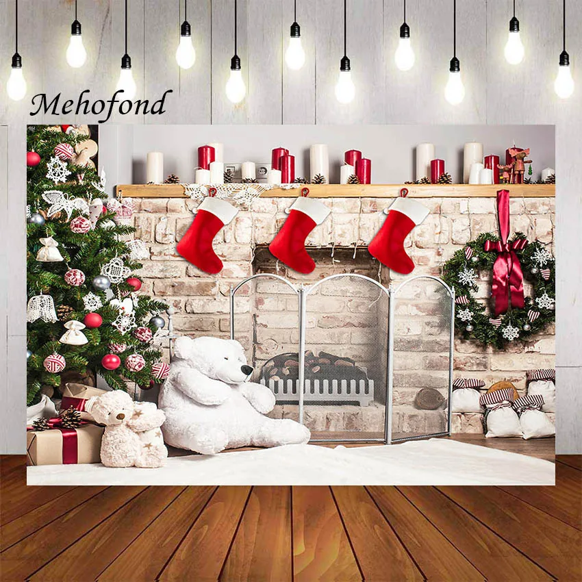 

Фон для фотосъемки Mehofond зимняя Рождественская елка камин игрушка медведь подарок поднимающийся ребенок семейный портрет фон для фотостудии