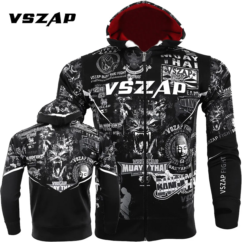 VSZAP Muay Thai толстовка с капюшоном и длинными рукавами для фитнеса эластичная теплая