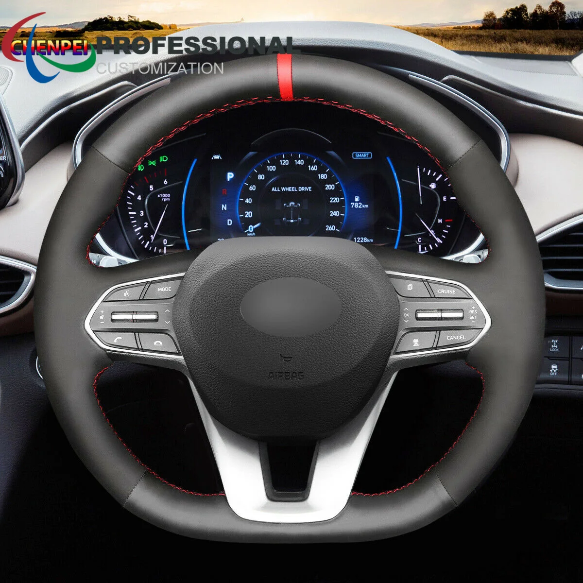 DIY Hand-Sewn Non-Slip Black Leather Car Steering Wheel Cover For Hyundai Santa Fe Palisade Car Interior Accessories
DIY Hand-Sewn Non-Slip Black Leather Car Steering Wheel Cover For Hyundai Santa Fe Palisade Car Interior Accessories