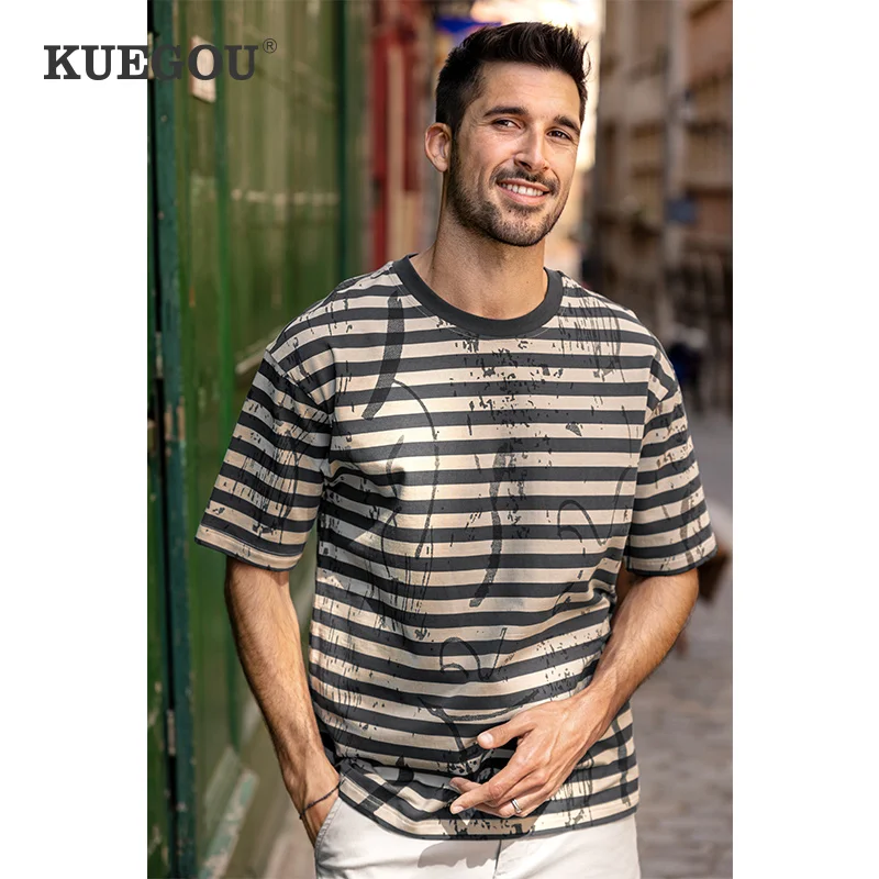 KUEGOU Clothing Men T-shirt Short Sleeve Oversized Stretch Tee Summer Streetwear Loose Tshirt Contrast color Striped Top 8963
KUEGOU Clothing Men T-shirt Short Sleeve Oversized Stretch Tee Summer Streetwear Loose Tshirt Contrast color Striped Top 8963