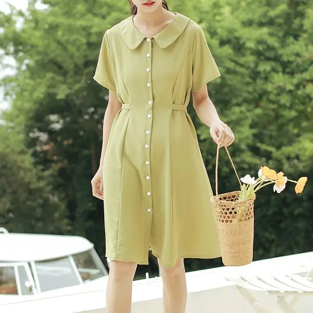 Summer green ladies short sleeve dress cute kawaii single breasted dress 2021 beautiful women's women's clothing
Summer green ladies short sleeve dress cute kawaii single breasted dress 2021 beautiful women's women's clothing