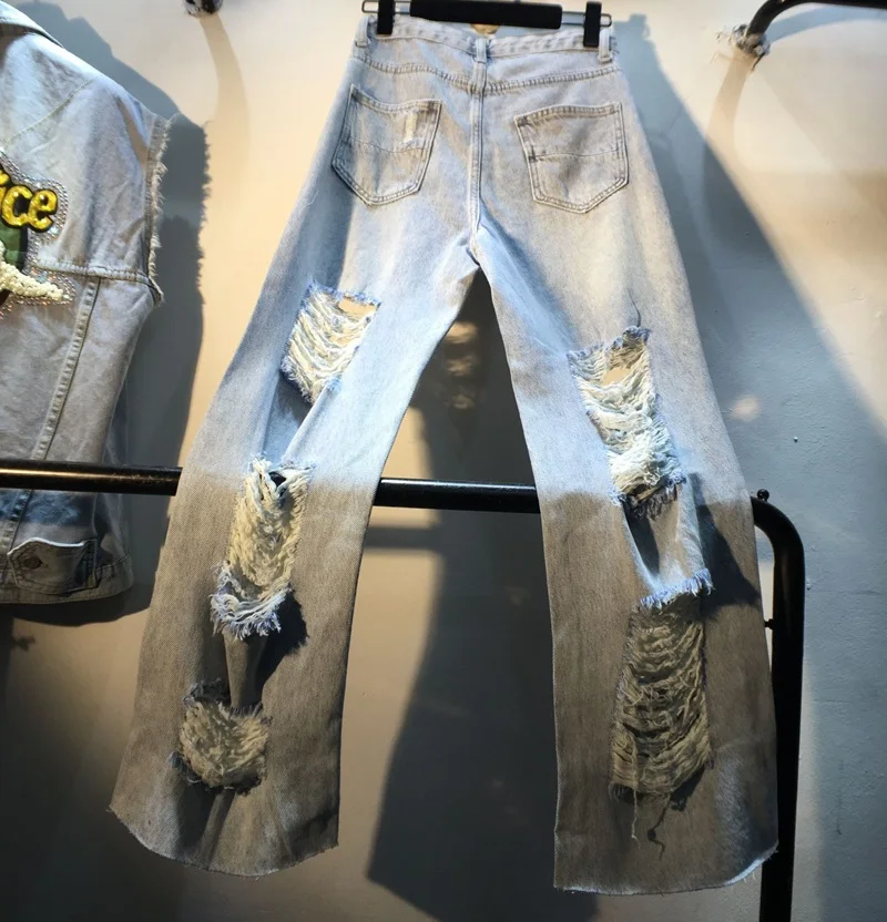 Women Blue Ripped High Waist Jeans 2021 Spring Summer Rhinestone Hole Slimming Straight Denim Pants Lady Wide Leg Pants
Women Blue Ripped High Waist Jeans 2021 Spring Summer Rhinestone Hole Slimming Straight Denim Pants Lady Wide Leg Pants