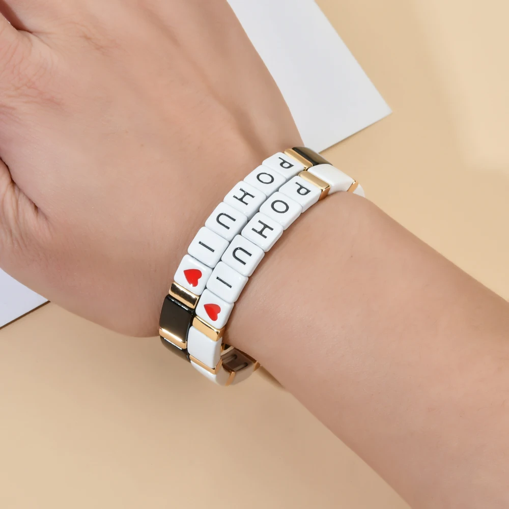 ZMZY RU Enamel Stretch Tile Bracelets For Women Letter POHUI Beads Bohemian Stackable Bracelet | Украшения и аксессуары