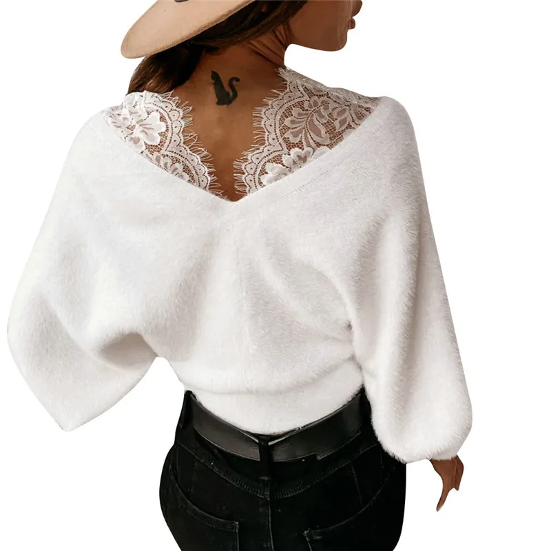 SONDR Women Sexy Solid Color Lace Splicing Flannel Long-Sleeved V Neck Top Autumn Winter Office Lady Femme Blusas
SONDR Women Sexy Solid Color Lace Splicing Flannel Long-Sleeved V Neck Top Autumn Winter Office Lady Femme Blusas