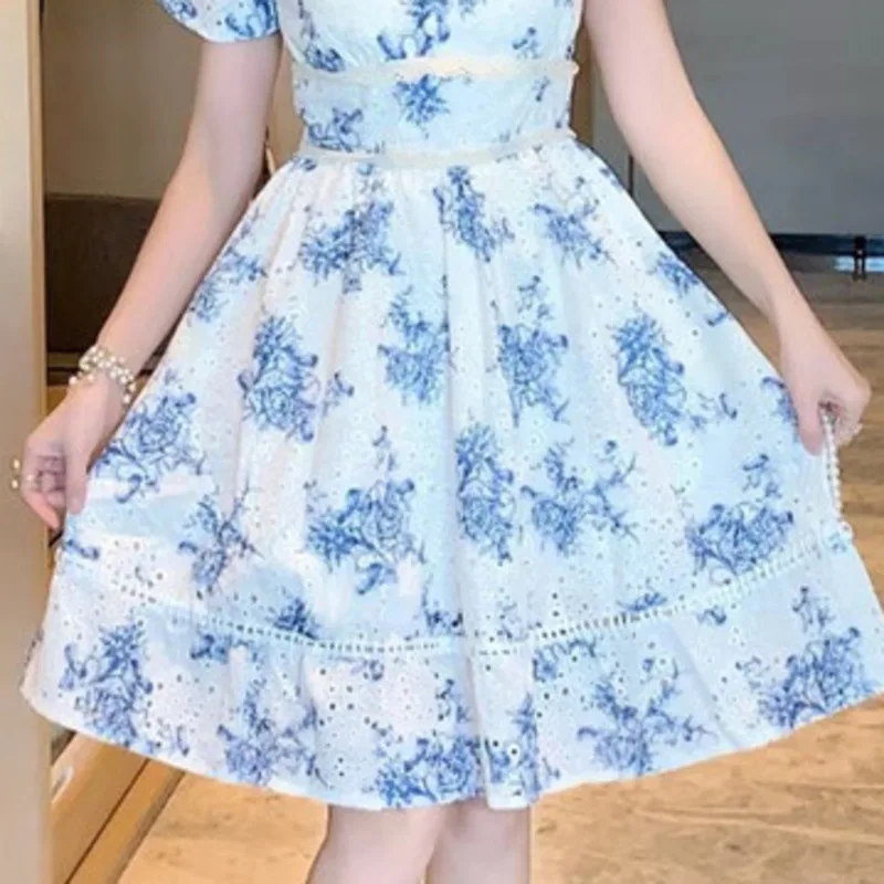High Quality Vintage Blue Floral Printed For Woman Clothing V-neck Short Sleeve Embroidery Vestidos Elegant Party Dresses Female 
High Quality Vintage Blue Floral Printed For Woman Clothing V-neck Short Sleeve Embroidery Vestidos Elegant Party Dresses Female