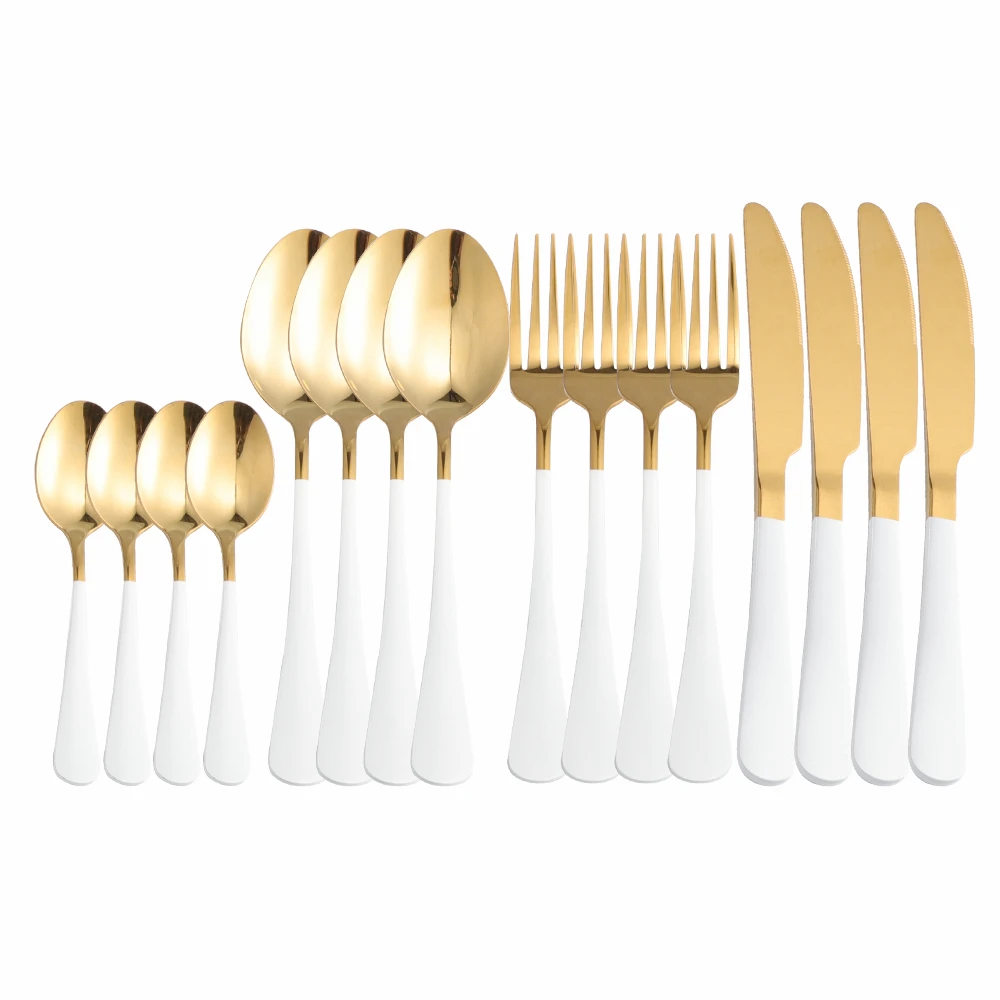 16Pcs Stainless Steel Cutlery White Gold Tableware Set Dinnerware Dinner Flatware Set Forks Knives Spoons Set Thin Silverware
16Pcs Stainless Steel Cutlery White Gold Tableware Set Dinnerware Dinner Flatware Set Forks Knives Spoons Set Thin Silverware