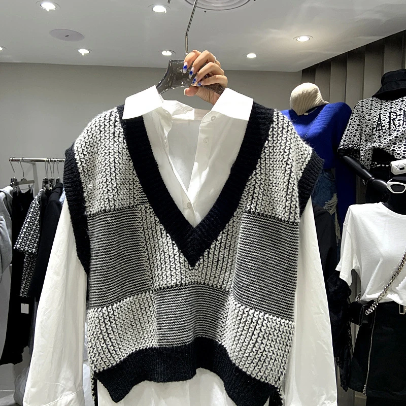 Женский Осенний пуловер в полоску, с V-образным вырезом 
Женский Осенний пуловер в полоску, с V-образным вырезом