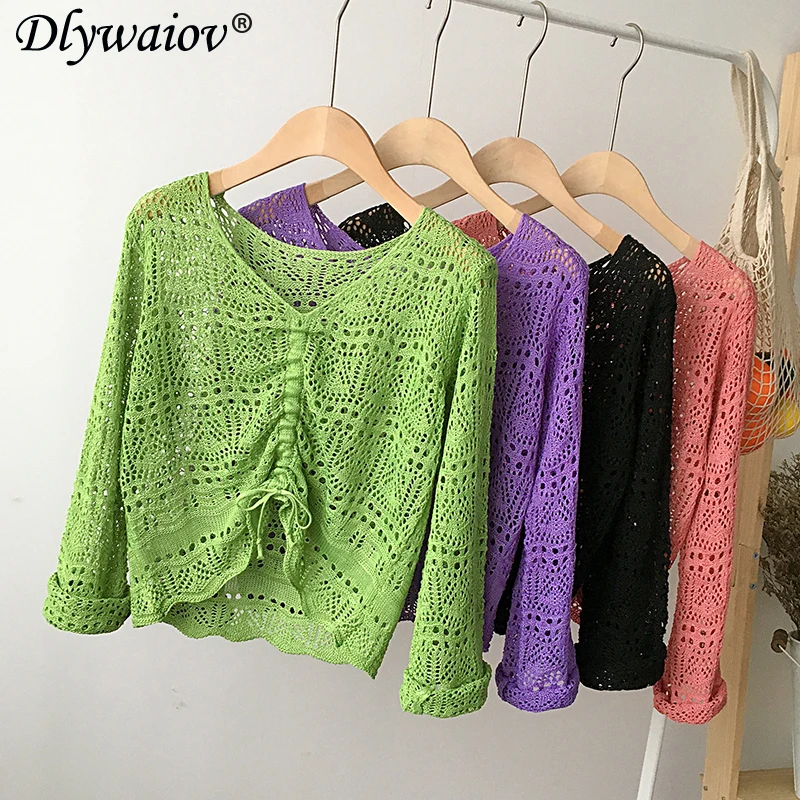 Knitted hollow Pullover sweater Women Loose Top V-neck Drawstring clothes Ladies knitting Thin clothes spring Female Long sleeve
Knitted hollow Pullover sweater Women Loose Top V-neck Drawstring clothes Ladies knitting Thin clothes spring Female Long sleeve