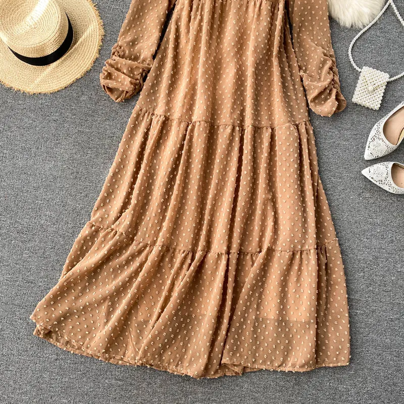Women Polka Dot Chiffon Long Dress Spring Autumn Sweet Round Neck Long Sleeve A-Line Vestidos Female Vacation Beach Party Robe
Women Polka Dot Chiffon Long Dress Spring Autumn Sweet Round Neck Long Sleeve A-Line Vestidos Female Vacation Beach Party Robe