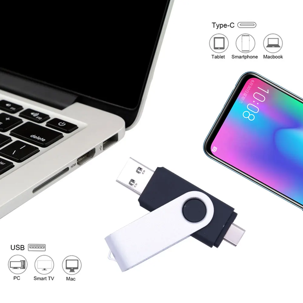 10 шт. 360 Поворот type-c USB Flash drive cle sd-карты до 64 ГБ 2 0 смарт-телефон Флеш накопитель 16G/32g
