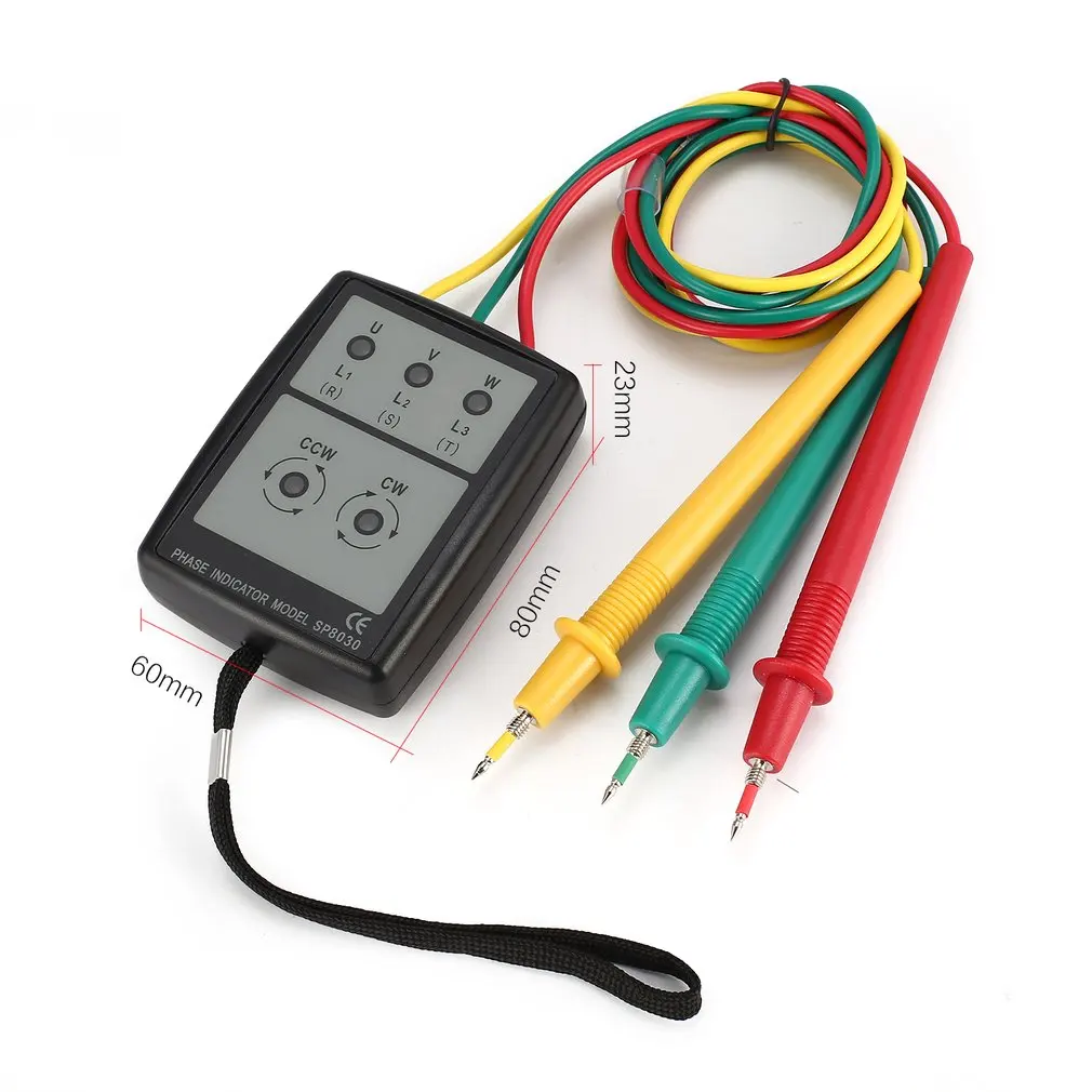 SP8030 3 Phase Rotation Tester Digital Phase Indicator Detector LED Buzzer Phase Sequence Meter Voltage Tester 200V-480V AC
SP8030 3 Phase Rotation Tester Digital Phase Indicator Detector LED Buzzer Phase Sequence Meter Voltage Tester 200V-480V AC