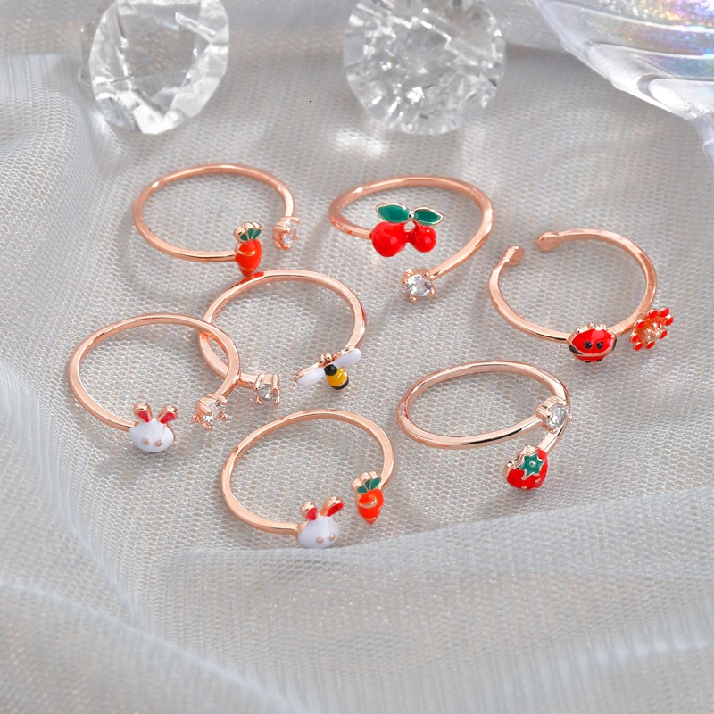 Фото Модные эмалированные открытые кольца в форме цветка вишни для женщин насекомые