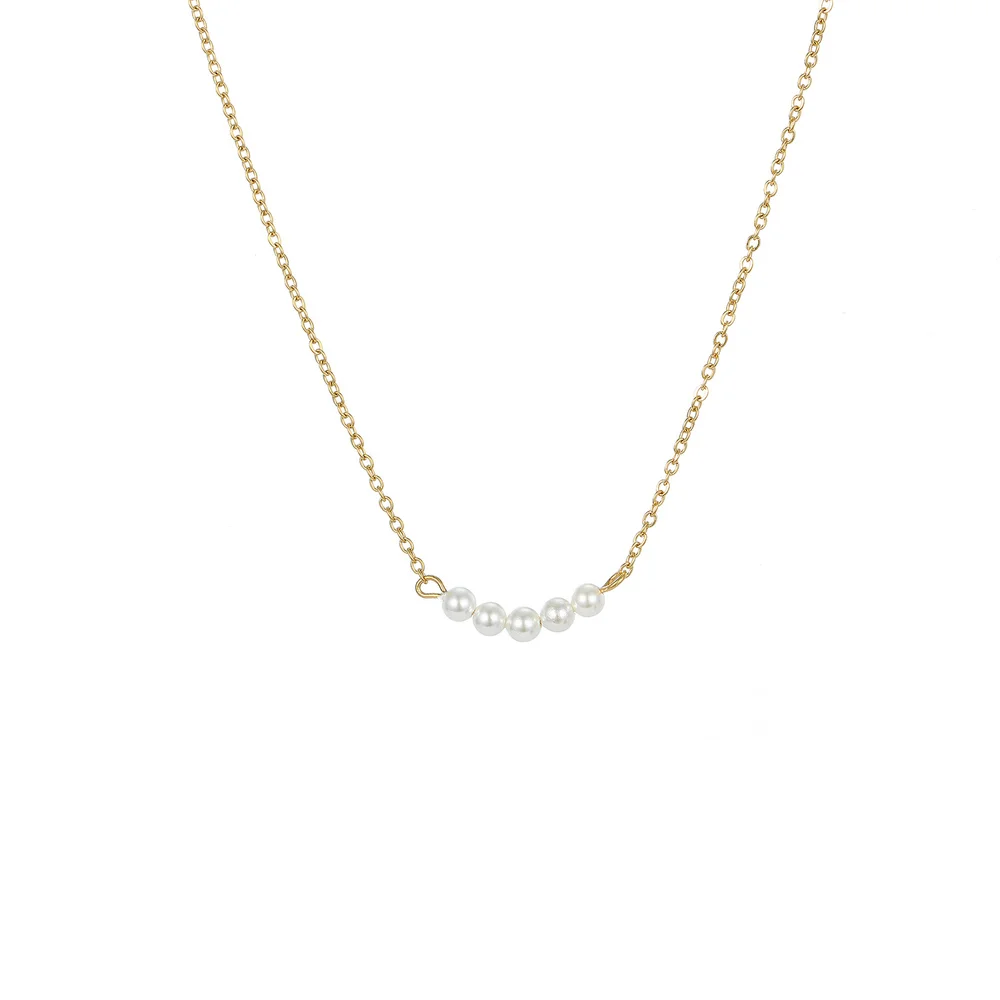 2 Set Crystal Pendant Gold Necklace for Women Stainless Steel Long Chain Imitation Pearl Choker Charm Friends Gifts | Украшения и