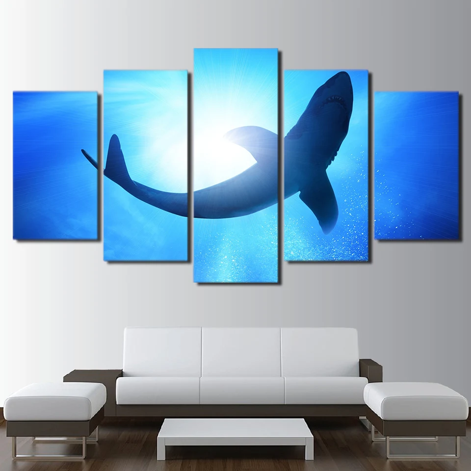 5 Pieces Wall Painting Big Shark Deep Blue Sea Ocean Paintings Modern Frameless Canvas Printing Poster Wall Art for Home Decor
5 Pieces Wall Painting Big Shark Deep Blue Sea Ocean Paintings Modern Frameless Canvas Printing Poster Wall Art for Home Decor