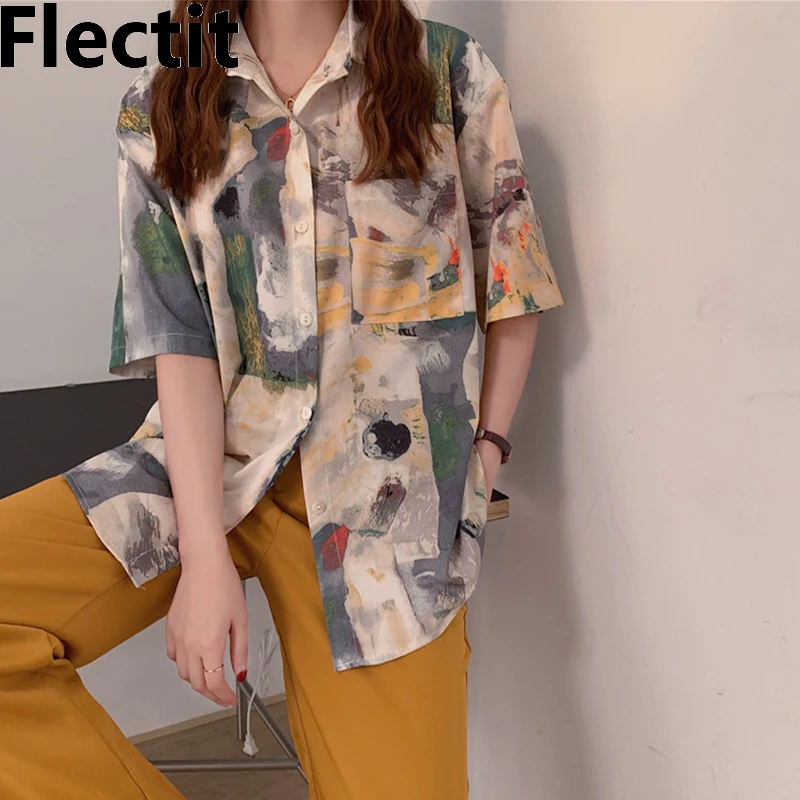 Flectit Casual Shirt Summer Women Painting Print Chest Pocket Collared Short Sleeve Button Up Aesthetic Clothes camisas mujer
Flectit Casual Shirt Summer Women Painting Print Chest Pocket Collared Short Sleeve Button Up Aesthetic Clothes camisas mujer