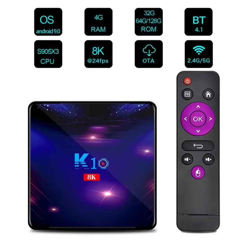 K10 4K 4+32GB Network Player Set-Top Box Home Remote Control Box Smart Media Player TV Box Smart Android 9.0 TV Box Set-Top Box
K10 4K 4+32GB Network Player Set-Top Box Home Remote Control Box Smart Media Player TV Box Smart Android 9.0 TV Box Set-Top Box