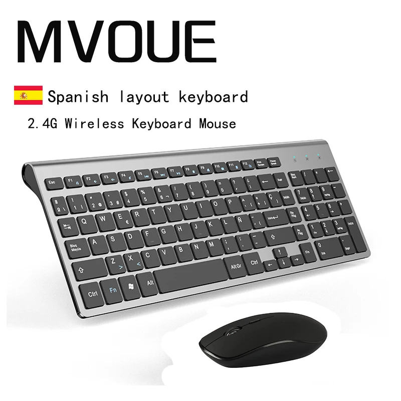 2.4G Wireless Thin Keyboard and Mouse, spanish Keyboard layout USB Slim with Numeric Keypad Compatible with Mac Windows
2.4G Wireless Thin Keyboard and Mouse, spanish Keyboard layout USB Slim with Numeric Keypad Compatible with Mac Windows